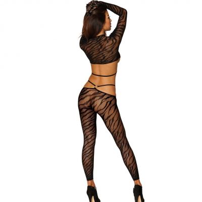 ZEBRA FISHNET 2 PIECE BODYSTOCKING SET BLACK